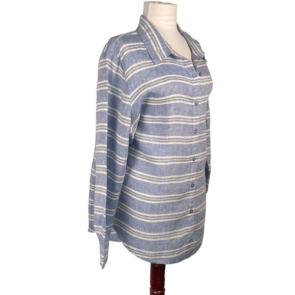 COLDWATER Creek | Freshwater Blue Stripe Lakeside Linen Button-Up Tunic - Picture 7 of 9